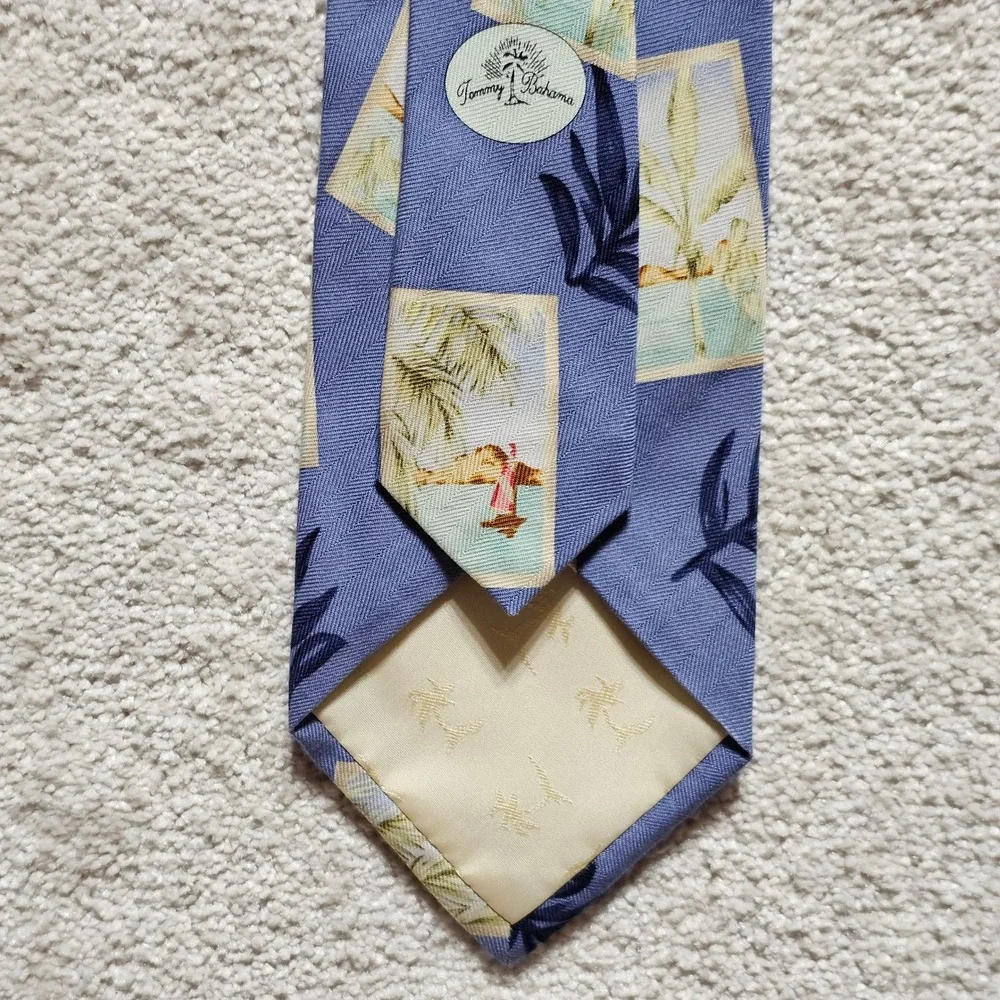 Tommy Bahama Mens Silk Beach Scene Tie Blue Palm Tree Vacation Summer‎ Necktie